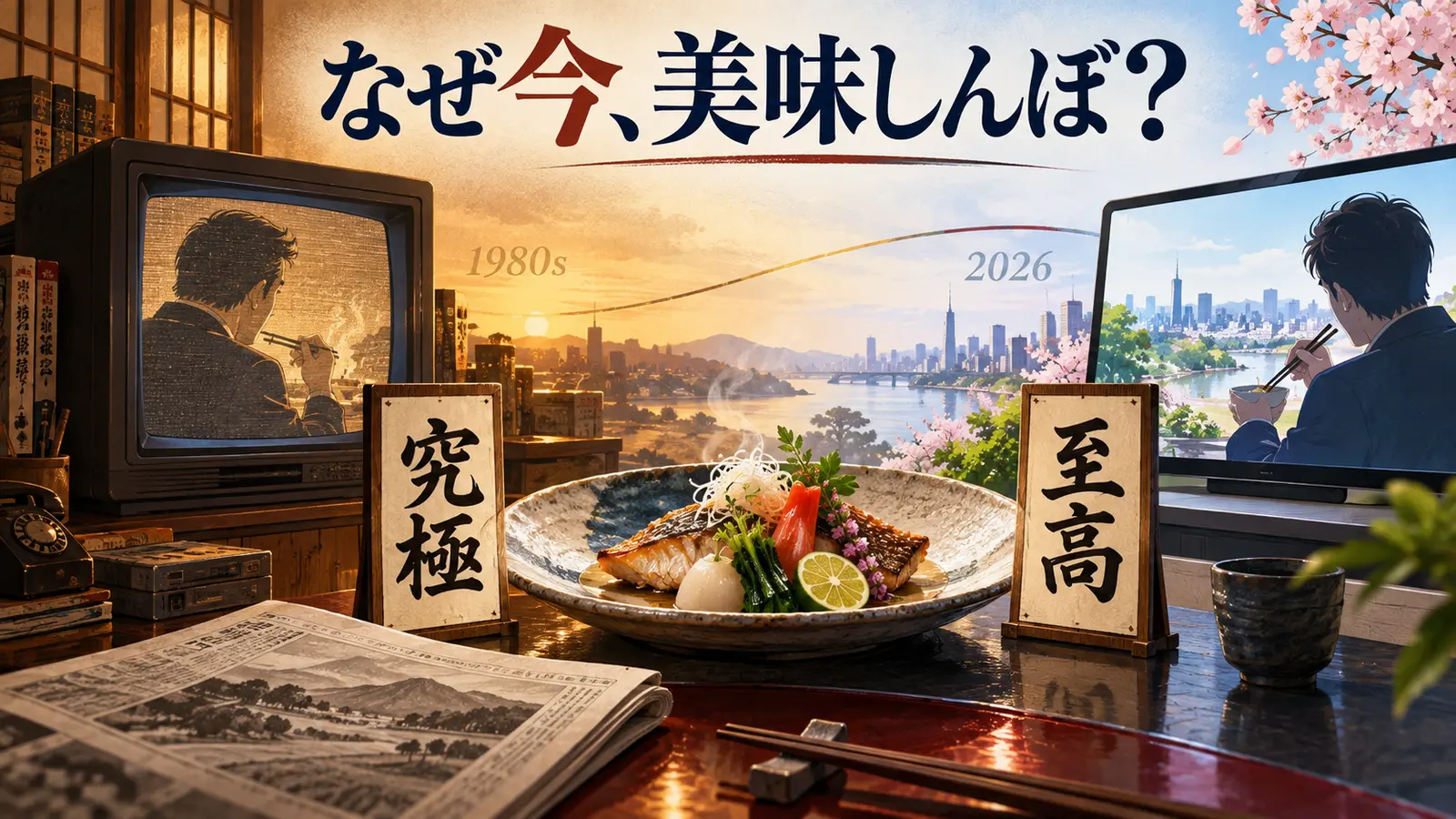 『新 美味しんぼ』の復活と「究極」「至高」の対決をイメージしたエディトリアルイラスト