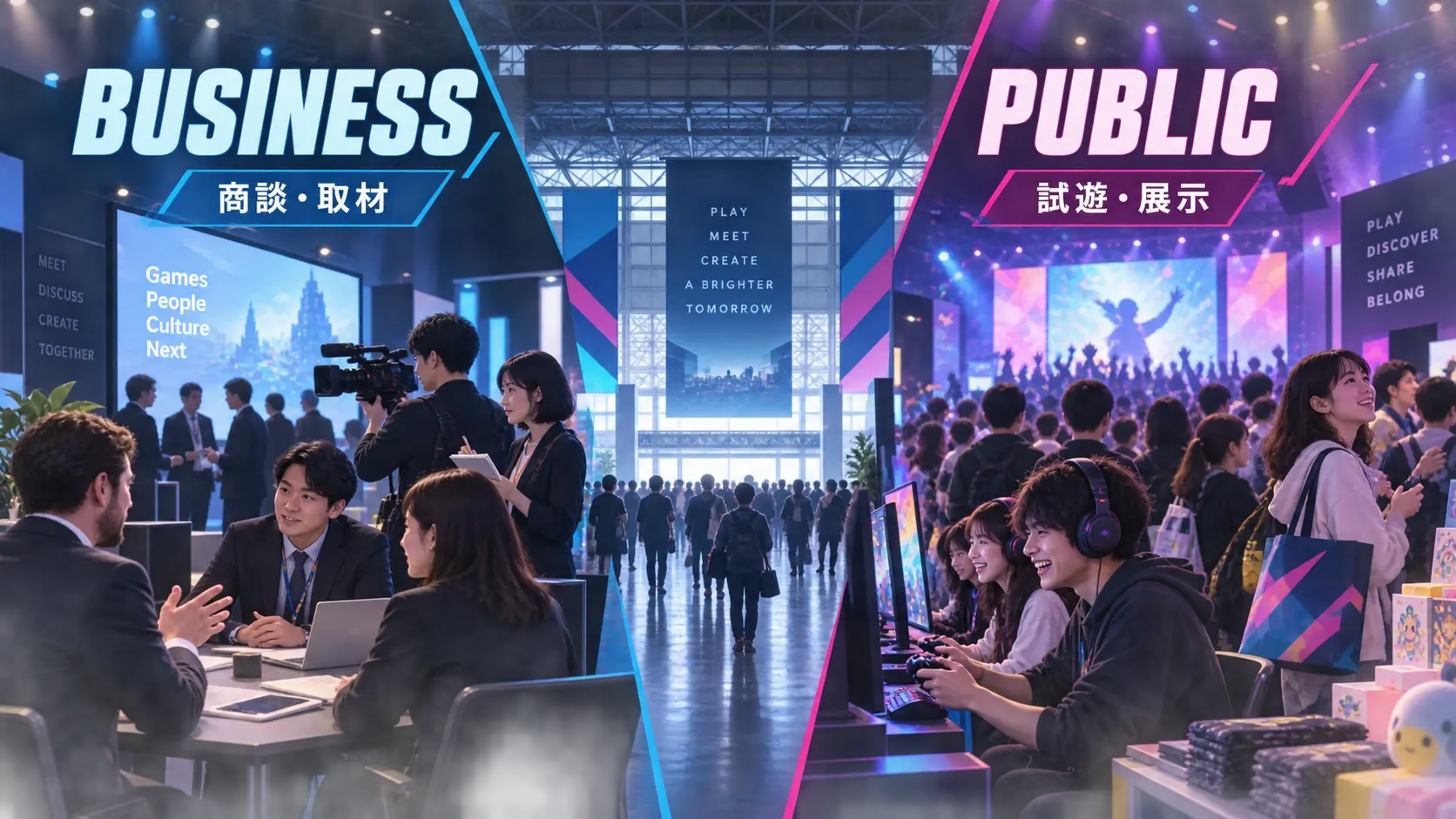 東京ゲームショウのビジネスデイと一般公開日の役割の違いを説明した図
