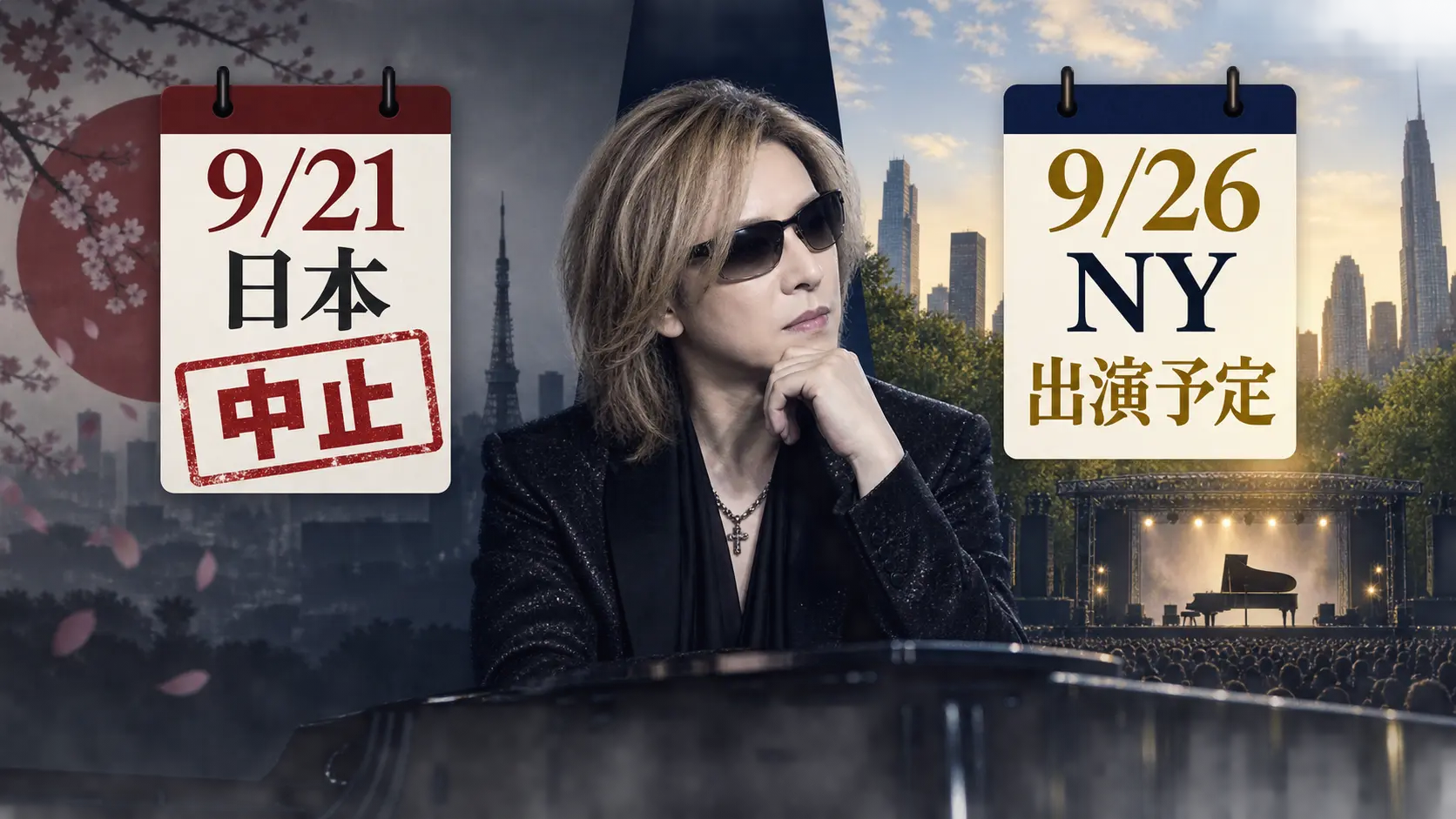 9月26日のGlobal Citizen FestivalにYOSHIKIの出演予定が残っている状況を示すイラスト