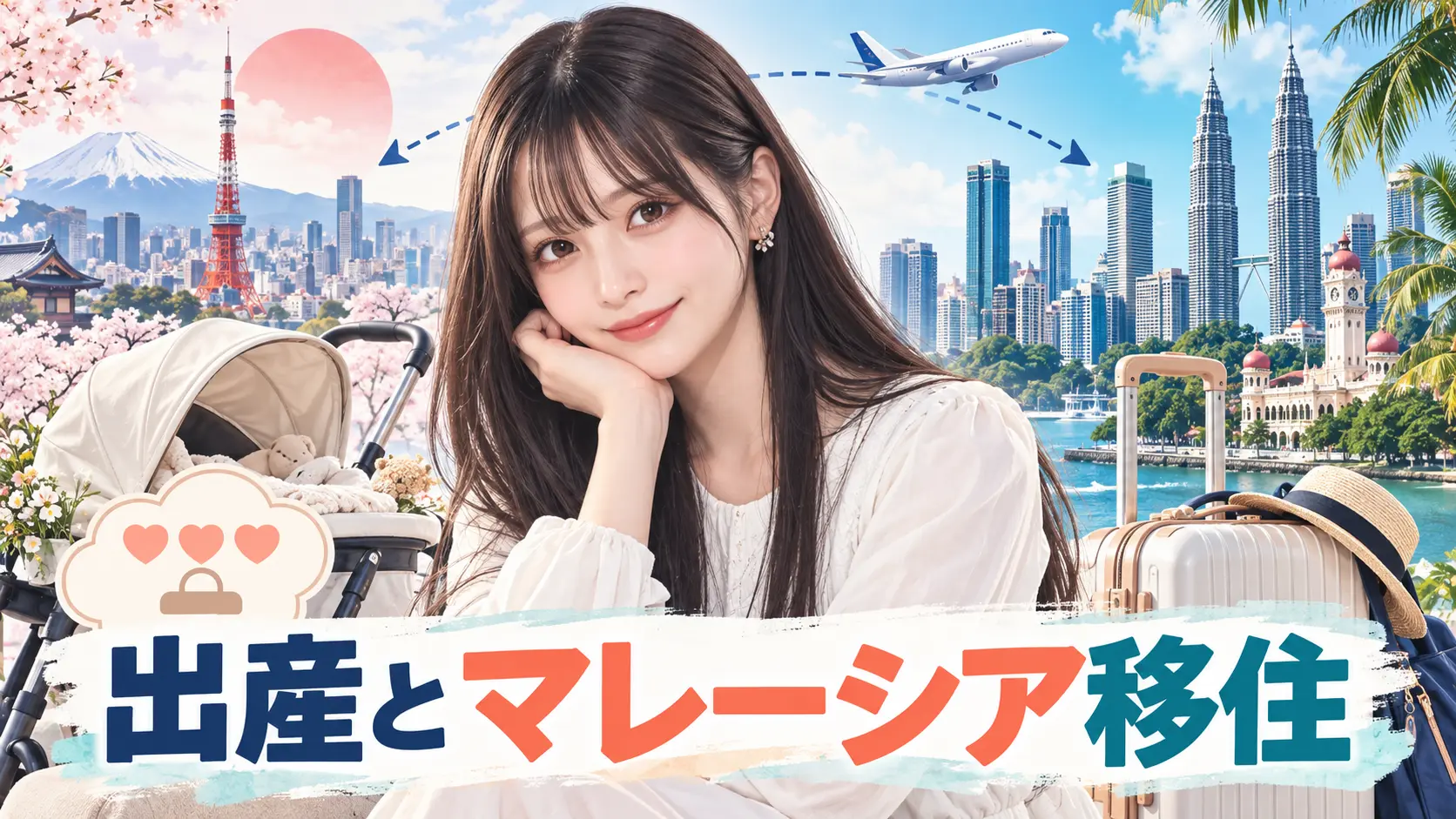 藤咲凪の第3子出産と日本・マレーシアを行き来する新生活を表したイラスト