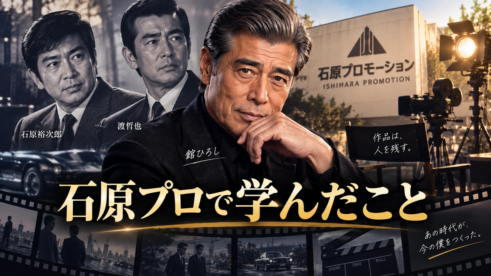 舘ひろしと石原裕次郎、渡哲也、石原プロ時代の関係を説明するイラスト