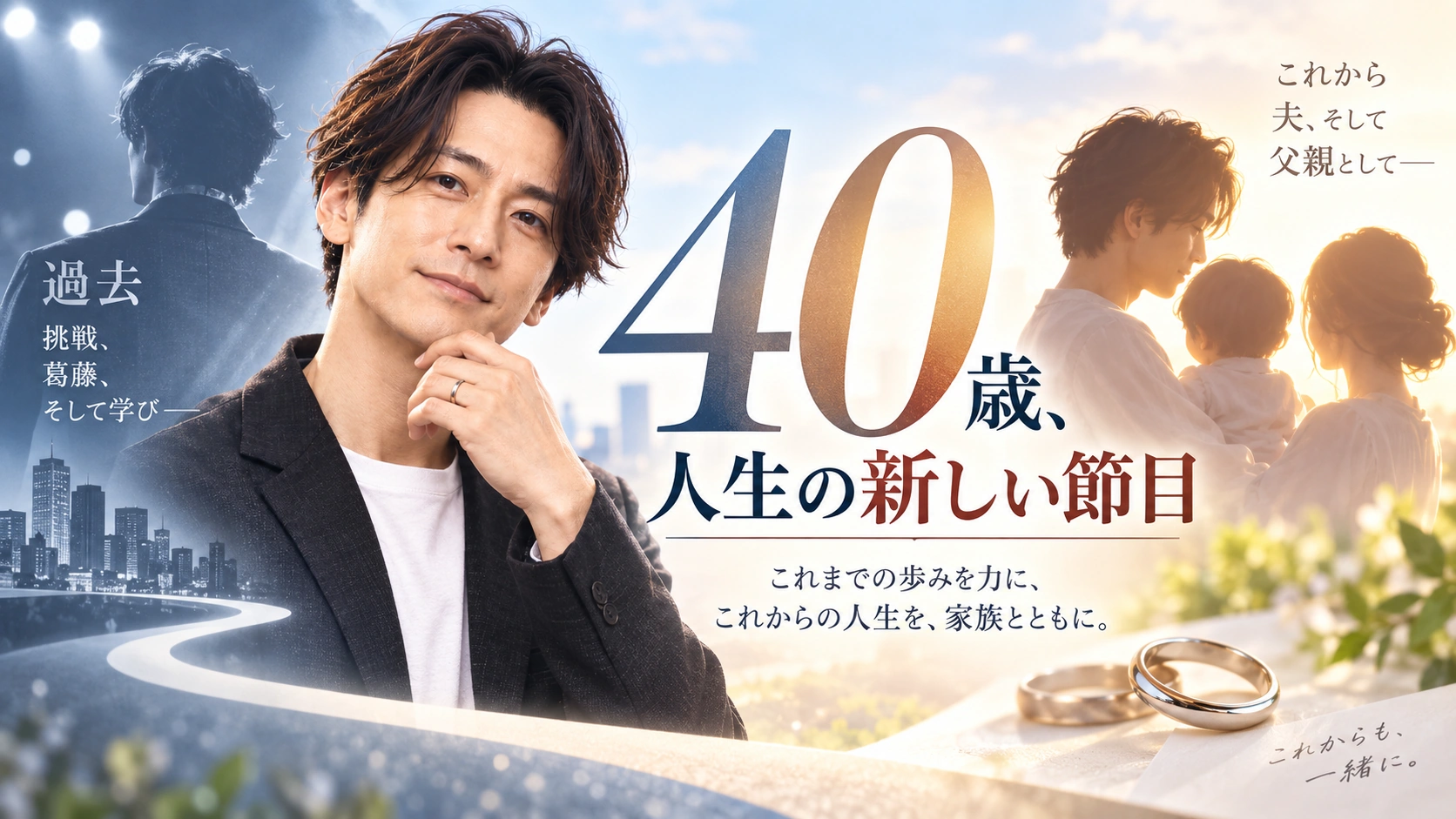 40歳を人生の節目と語った田口淳之介の結婚・父親になる変化を表したイラスト