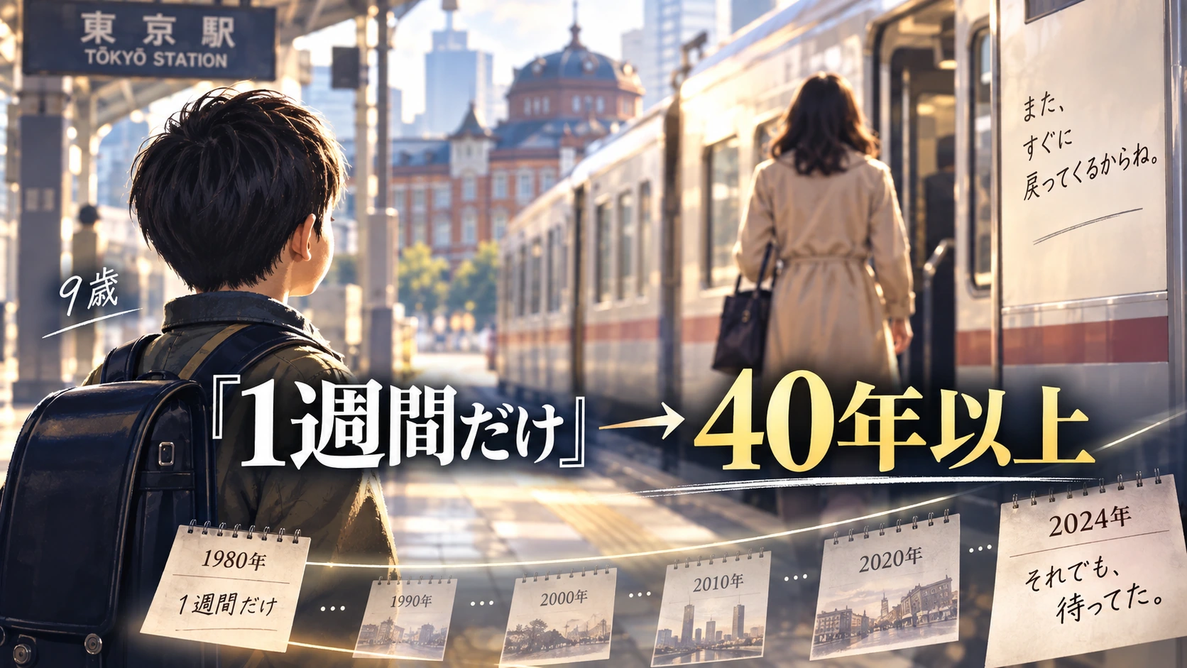 9歳の武井壮が東京駅で母を見送った別れを時系列で示すイラスト